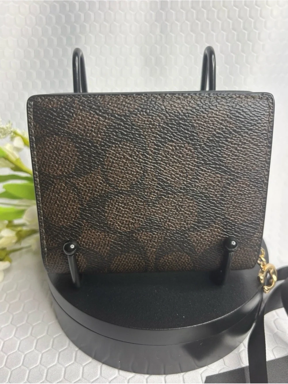 - Coach Black and Walnut Signature Snap Wallet Retail $180 NWT